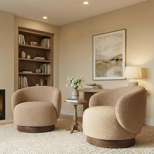 Swivel Accent Chair Round Barrel Armchair Upholstered Performance Fabric for Living Room Bedroom Waitingroom2 BoxSand