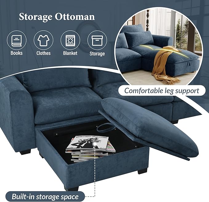 U-Shaped Modular Sofa Freely Transformable Living Room Corner Couch with Two Ottomans Suitable for Home