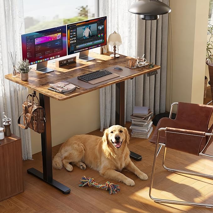 Claiks Electric Standing Desk Adjustable Height Stand up Desk 24x48 Inches Sit Stand Home Office Desk with Splice Board Black Frame/Rustic Brown Top