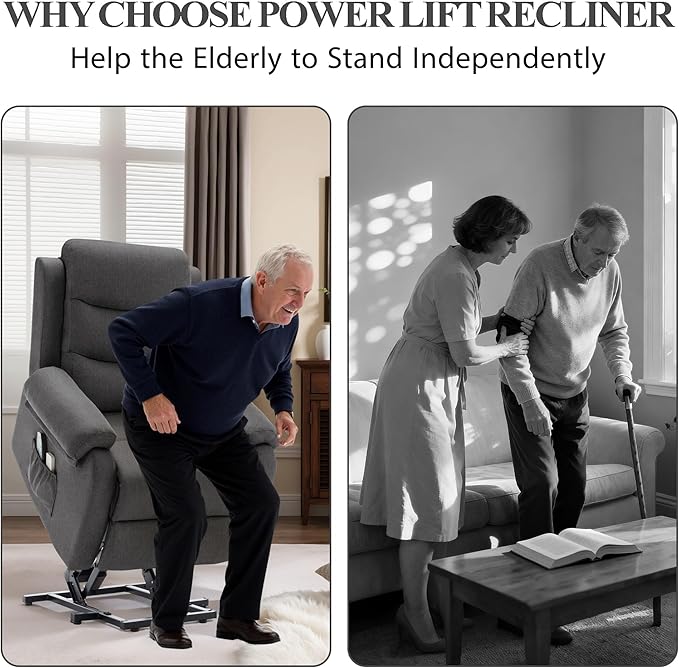 Power Lift Recliner Chair for Elderly Electric Lift Chair for Adults Small Recliner with Side Pockets for Living Room Reading Room Recliner Saves Your Favorite Position Darkgrey