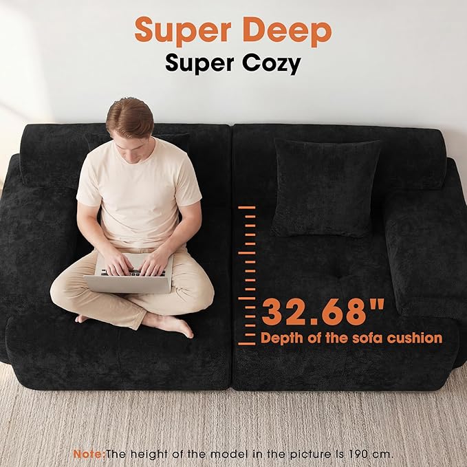 83.5 Sectional Loveseat Sofa Luxury 32.6 Deep Seat Boneless Couch Cozy Cloud Couches for Living Room Apartment Bedroom No Assembly Required (Dark Gray) | 17 Thickened Seat Super Soft Seat 2