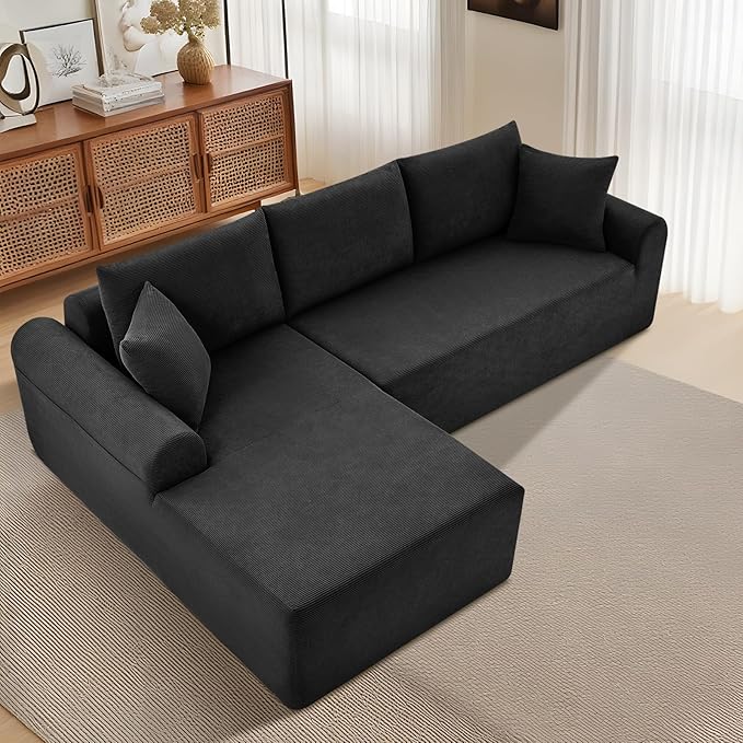 Modular Sectional Couch in a Box 103 L Shaped Boneless Cloud Couch with Deep Seat Convertible Sofa Bed for Living Room Bedroom Apartments No Assembly Required Black Left Facing Chaise