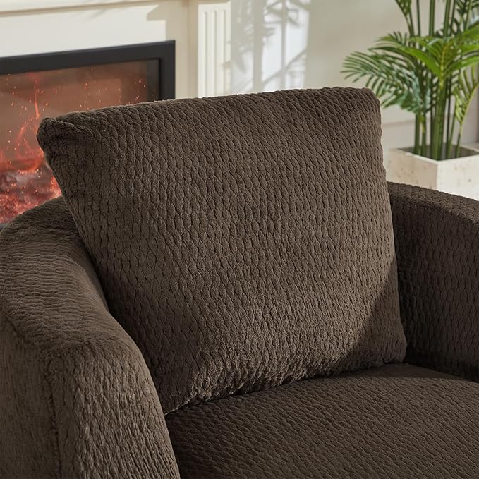 35W Brown Chenille Swivel Accent Barrel Chair Comfy Round Accent Sofa Chair 360 Rotation Degree Club Chair Leisure Arm Chair for Nursery Bedroom Living Room Hotel Office (35 Dark Brown)