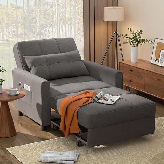 Aiho 34-Inch Sleeper Chair Bed 3-in-1 Convertible Sofa Bed with Adjustable Backrest for Living Room or Apartment (Dark Gray)