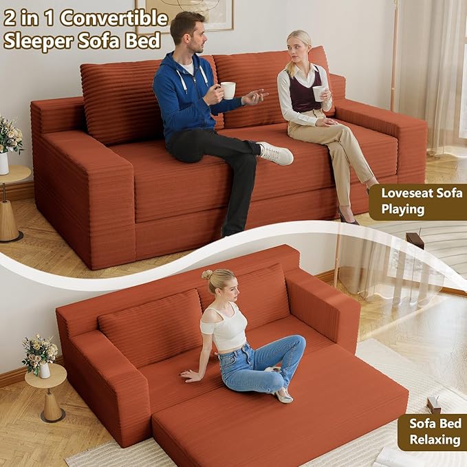 70.78 Loveseat Sofa Modern Small Corduroy Couch Comfy Deep Seat for Living Room Bedroom Apartment Home Office No Assembly Orange