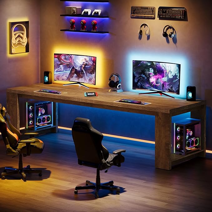 Tribesigns Two Person Desk 86.6 Inches Extra Long Desk Double Computer Writing Table Wood Large Desks Workstation for Home Office Natural Wood
