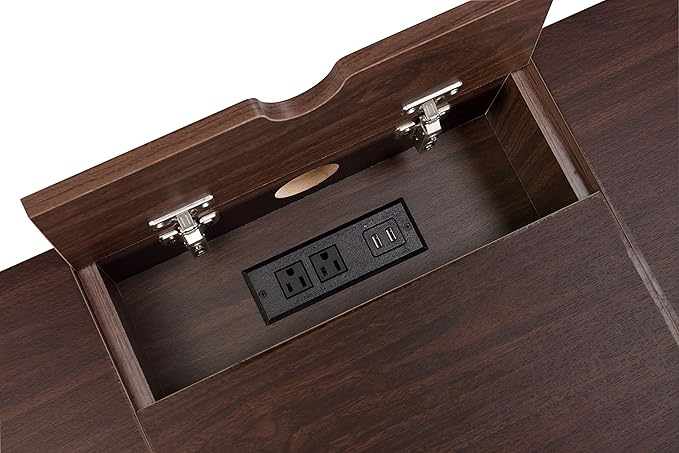 Oak &amp Black Writing Desk with USB Port - Modern Home Office Computer Desk