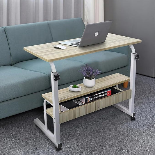 Moblie Standing Computer Workstation with Wheels for Bedroom Home Office with Storage Layers Height Adjustable Sofa Desk - 4 Locking Wheels Writing Tray