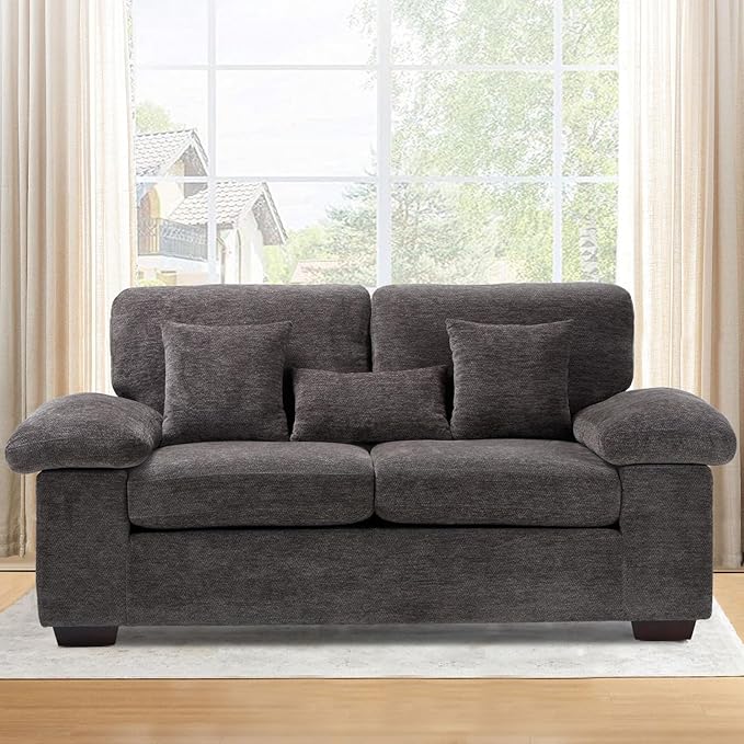 Loveseat Sofa73 Love Seat Couches Living Room Sofa with 3 Pillows Upholstered Comfy Chenille Seat Cushions Bedroom CouchGrey