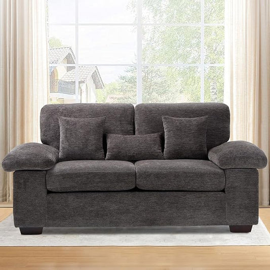 Loveseat Sofa73 Love Seat Couches Living Room Sofa with 3 Pillows Upholstered Comfy Chenille Seat Cushions Bedroom CouchGrey