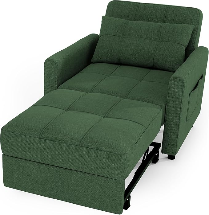 Gizoon Sofa Bed Chair 3 in 1 Convertible Pullout Single Sleeper Chair Bed with Adjustable Backrest Spacious Multifunctional Sofa Couches for Living Room Bedroom Apartment