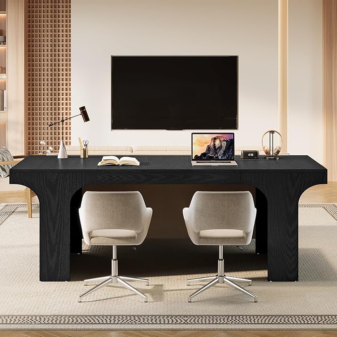 Tribesigns 70.87 Executive Office Desk Large Workspace Computer Desk Modern Wooden Writing Table Simple Business Furniture with Arched Design for Home Office Black