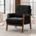Mid Century Modern Accent Chair with Wood Frame Upholstered Living Room Chairs with Wide Armrest Chenille Fabric Comfy Arm Chair for Bedroom Reading Room Balcony (1 Black)