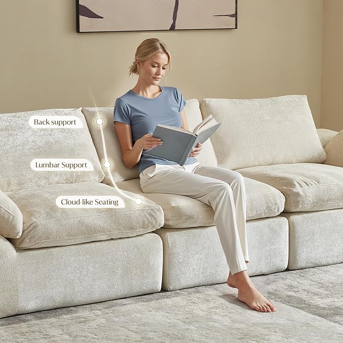 Vamcheer U Shaped Cloud Couch - Utra Soft Modular Sectional Sofa with 2 Movable Ottoman Deep Seat Boneless Couches for Living Room Bedroom Office No Assembly Required Beige