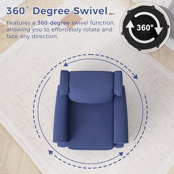 Bonzy Home Swivel Rocker Accent Chair Nursery Glider Rocking Armchair for Adults Single Sofa with Overstuffed Backrest for Living Room BedroomNurseryNavy Blue