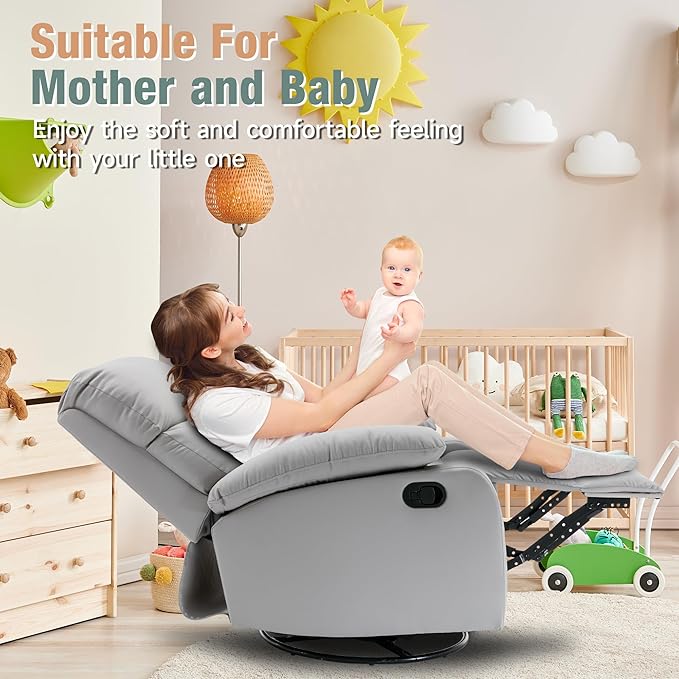 Rocking Recliner Chair Swivel Rocker Recliner Glider Small Rocker Recliners for Small Spaces Living Room Bedroom Nursery RV Grey