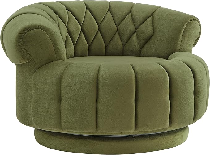 360° Swivel Chair Accent Chair Sofa Chenille Fabric Upholstered Swivel Barrel Round Club Chair with Oversized Seat for Living Room Bedroom Office Hotel (Green-12.1)