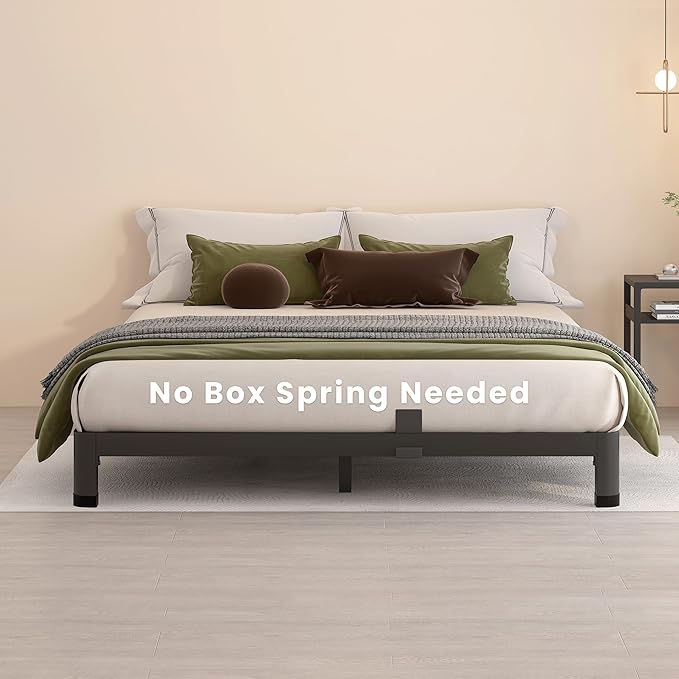 MAF 4 Inch Full Size Metal Platform Bed Frame with Round Corner Legs 3000 LBS Heavy Duty Steel Slats Support Noise Free No Box Spring Needed Easy Assembly