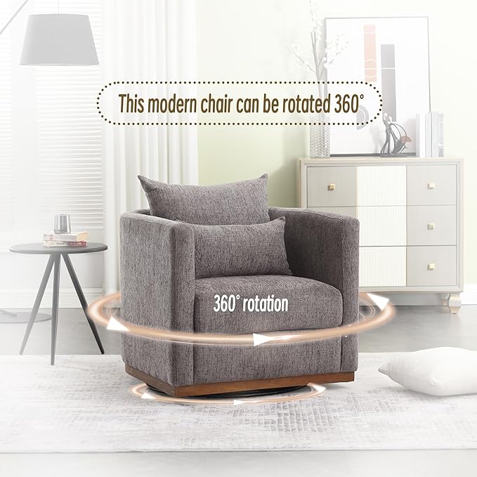 JOSHEN 31.5 Chenille Swivel Barrel ChairModern Accent Sofa ChairClub ChairLeisure Arm Chair for Living RoomBedroomOfficeDark Gray