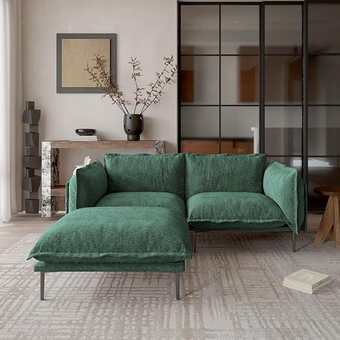 WJShome Modular Velvet Sectional Sofa with Chaise 74 Modern L-Shaped Couch for Living Room 3-Seater Sofa with Removable Cushions and 8 High Metal Legs Easy to Clean Green