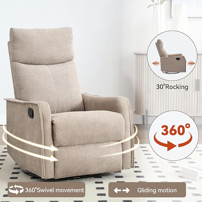 Power Lift Recliner Chair for ElderlyHeat Massage Manual Recliners Chair with RockerChair Recliners for Small SpacesPortable Chair Recliners for Living Room for AdultsEasy AssemblyKhaki