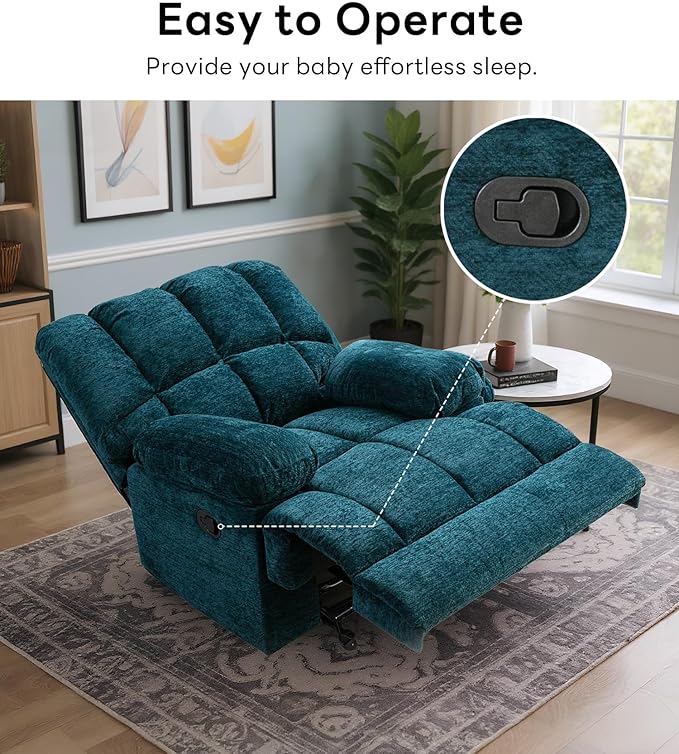 WILLOVE Oversized Rocker Recliner Chair Rocking Recliners Overstuffed Soft Big Man Manual Recliner Extra Large Living Room Chair 350 LBS Capacity Teal L
