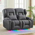 BINGTOO Manual Double Loveseat Recliner Sofa 2-Seater RV Wall Hugger Couch for Living Room &amp Home Theater with Cup Holders/Side Pockets/Lumbar Pillows Fabric Dark Gray