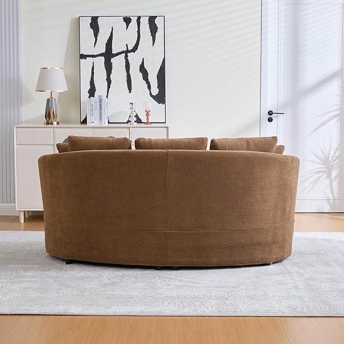 KEIKI 74” Curved Loveseat Sofa Curved Couches with 4 Removable Cushions Modern Luxury Plush Chenille Extra-Deep Seat Sofa for Small Spaces Living Rooms Bedroom Brown