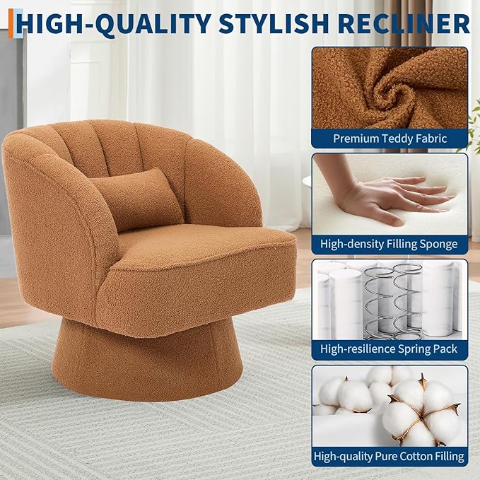 Swivel Accent Chair with Armrest Modern 360 Degree Swivel Round Lounge Chair with Curve Back and Cushion Comfy Upholstered Armchair Single Sofa for Living Room Bedroom Reading Room Brown 2PCS