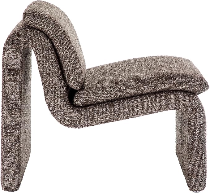 Modway Lume Curved Lounge Chair in Antique Boucle Fabric – Modern Upholstered Armless Accent Chair with Padded Cushion - Unique Slipper Chair for Bedroom or Living Room