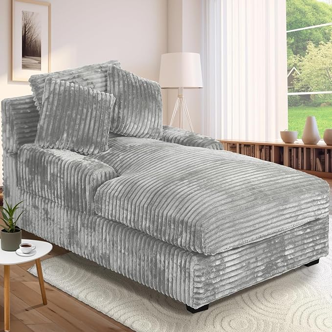 59 Inches Chaise Lounge Indoor with Adjustable Backrest Single Sleeper Sofa Chair with Lumbar Pillows Upholstered Sofa Bed for Living Room Bedroom Office