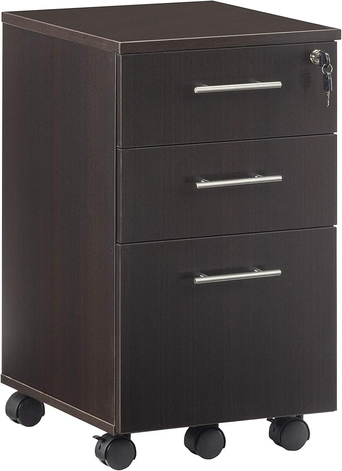 Mayline MNBBFLDC Medina 3-Drawer Lockable Mobile File Cabinet 26.75H Mocha Laminate