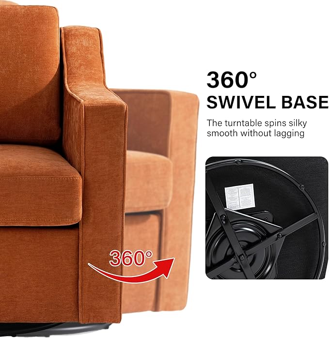 Swivel Accent Chair Modern Round Barrel Arm Chair for Living Room Bedroom Comfy Club Reading Chairs for Adults (Chenille Orange Set of 2)