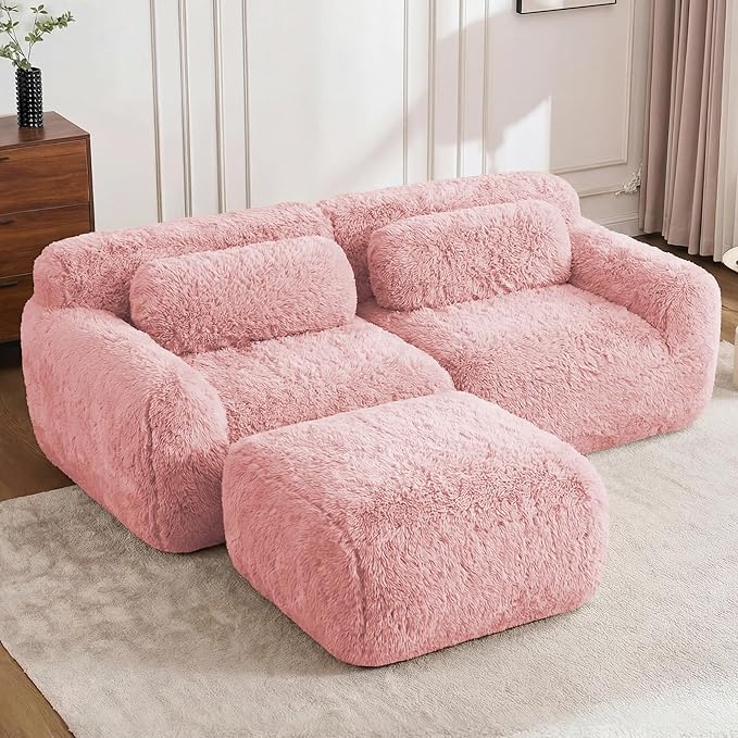 Boneless Couch Modular Sectional Sofa Comfy Cloud Couch No Assembly L Shaped Couches 80.4 Modern Sectional Couches for Living Room Deep Seat Loveseat Sofa Floor Sofas Anti-SlipPink