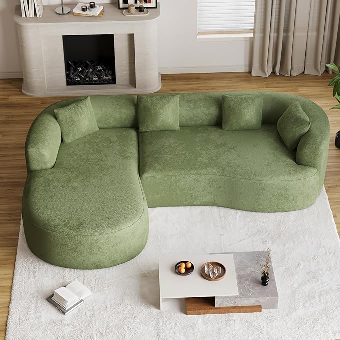 Oversized Sectional Sofa with Left Chaise for Living Room 111 Modern Curved L Shape Cloud Couch with Extra Deep Seat Modern Luxury Chenille 4 Seater No Assembly Required Green