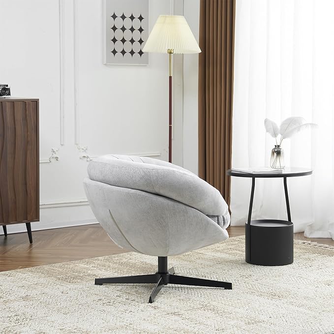 Christopher Knight Home 360° Swivel Club ChairChenille Upholstered Accent Chair with Removable Cushion Round Office Chair with Black Metal BaseGray