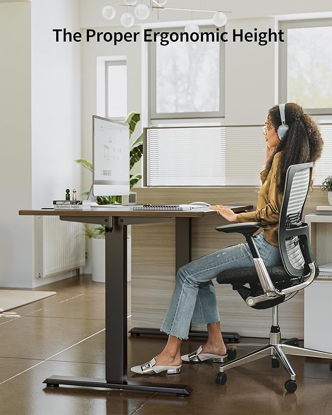 FEZIBO One-Piece Standing Desk Adjustable Height Stand up Home Office Desk 60x24 Inch Electric Standing Computer Desk with 4 Memory Presets Headphone Hook Black Walnut