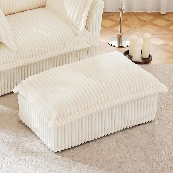 Movable Ottoman for Modular Sectional Sofa Modern Upholstered Slipcovered Sofa Couch for Living Room Bedroom Office Apartment Corduroy Cream