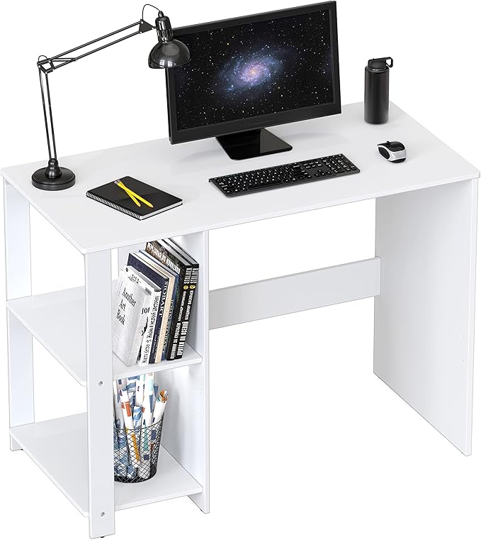 SHW 38-Inch Home Office Computer Desk with Shelves White