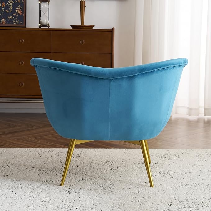 Modern Accent Chair for Living Room Lounge Chair for Bedroom with Gold Metal Legs Vanity Chair for Makeup Room Velvet Teal
