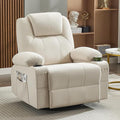Oversized Swivel Rocker Recliner Chair with Heat and Massage 360 Degree Swivel Rocking Single Sofa with USB Port and Cup Holders Big Recliner Chair for Living Room (Fabric Light Beige)