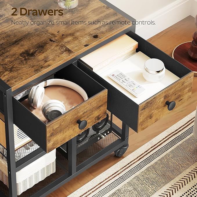 TV Stand with Mount Corner TV Stand with Wheels for TVs up to 50 Inches Rolling Entertainment Center Small TV Stands for Living Room Meeting Room Bedroom Rustic Brown DS08BR