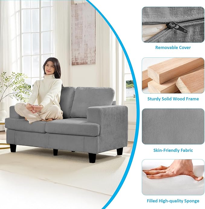 PUREMIND 3 Piece Living Room Sofa Set Chenille Upholstery 3 Seater Couch and Loveseat and Armchair Set Solid Wood Frame Modern Sectional Couches for Living Room Office Apartment