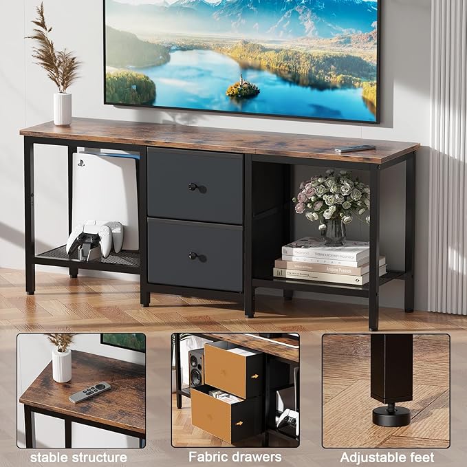 TV Stand Suitable for TVs up to 55 Inches Entertainment Center with Storage Drawers and Shelves Media Console Table for Living Room and Bedroom (Brown Black)