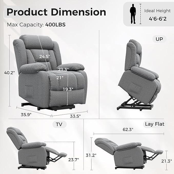Amopatio Power Lift Recliner Chairs for Elderly Upgraded Living Room Reclining Chairs Indoor Lounge Chairs Single Sofa with Side Pockets and Remote Control for Bedroom