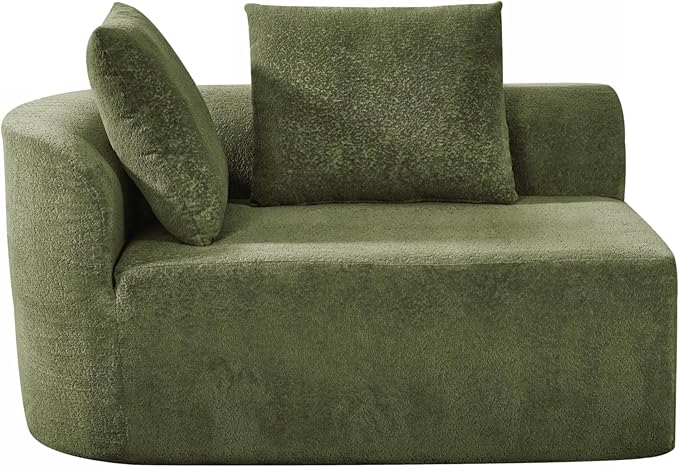 Merax 116 Curved Polyester Sectional Sofa Modern Pearl Upholstery 3 Seat Cloud Couch with Chaise Lounge &amp 4 Pillows for Living Room Green