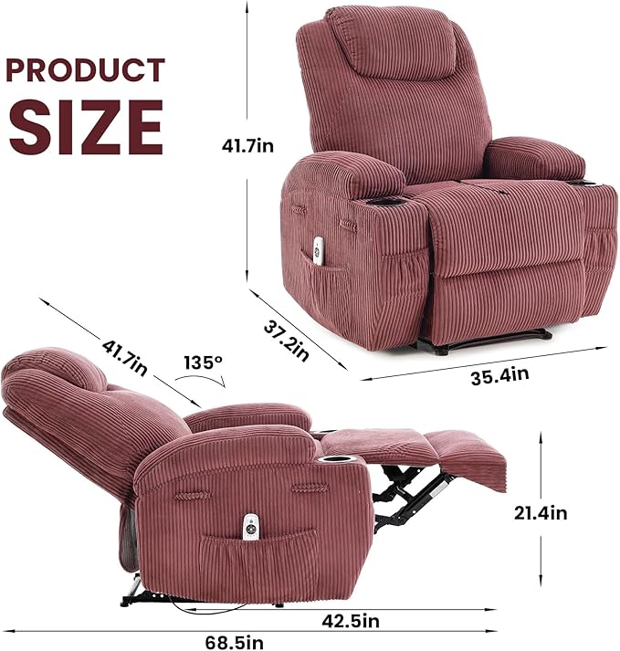 Massage Recliner Chair with Heat for Adults Extra Wide Manual Reclining Chair with Thick Sponge Armrests &amp Backrest Lazy Boy Recliner Sofa for Living Room &amp Bedroom Pink