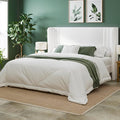 Allewie Full Size Velvet Platform Bed Frame with Vertical Tufted Wingback Headboard Easy Assembly Under Bed Storage No Box Spring Required Modern Style White