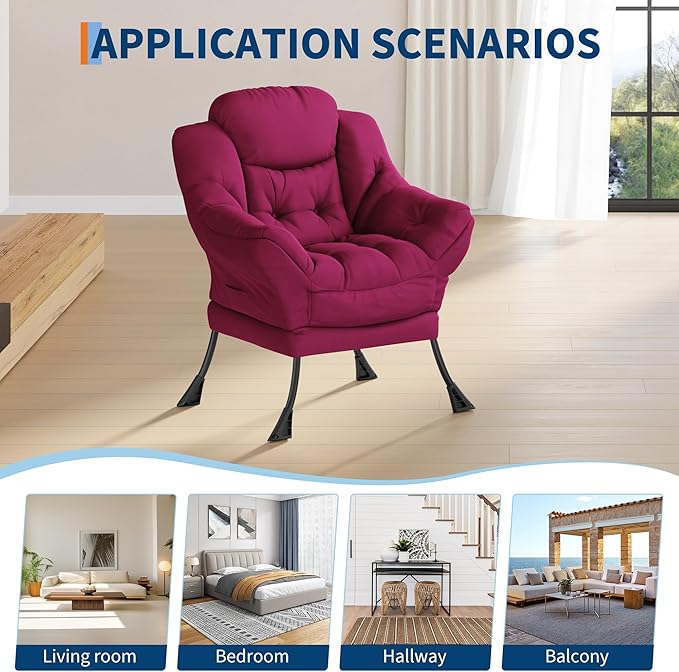 Comfy Modern Lazy Accent Chair with Side Pocket Lounge Armchair for Living Room Leisure Reading Sofa Chair for Bedroom Dorm &amp Office