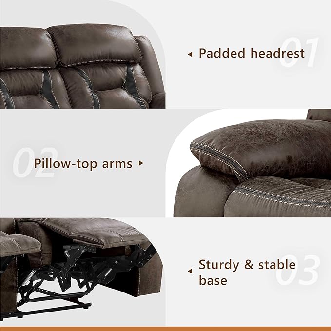 Homelegance Reclining Couch Polished Microfiber Manual Double Recliner Sofa Dark Brown
